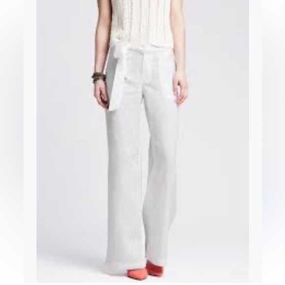 Banana Republic White Cotton/Linen Wide-Leg High waist Pants Sz 8 *O18 - Picture 1 of 3